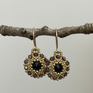 Crystals and Seed Beaded Earrings, 14kt Gold Filled Wires, Handmade Earrings